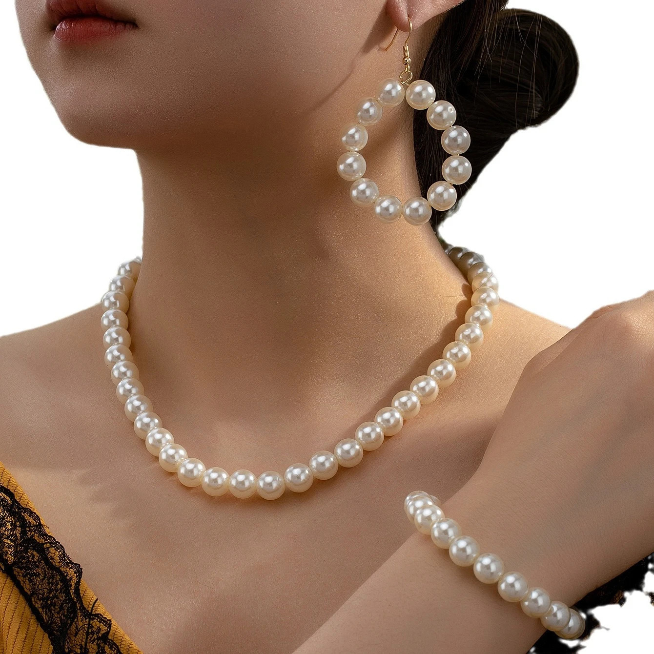 Womens jewelry set imitates pearl necklaces bracelets stud earrings retro fashion warmth party gifts OL holiday S023 241115