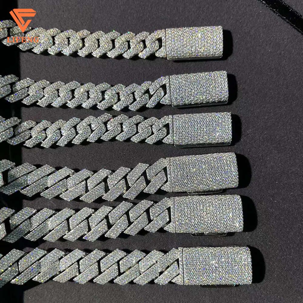 Custom 925 Sterling Silver White Chain 15-20mm Full Iced Out Vvs Diamond Moissanite Cuban Link Hip Hop Necklace