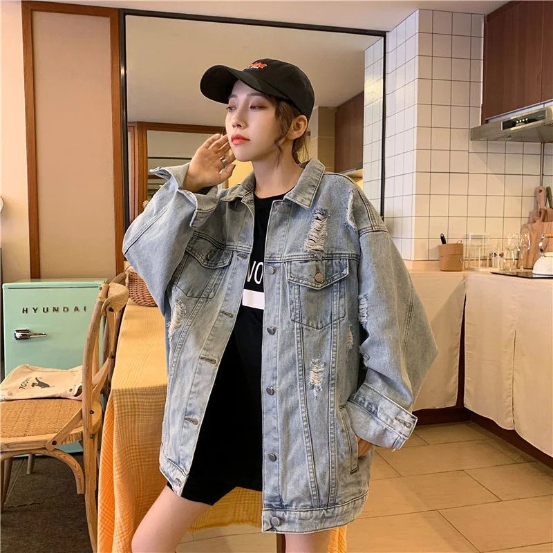 Korean Denim Jacket Women Outerwear Oversized Jeans Jackets Female Vintage Large Size Loose Streetwear Clothes 240415