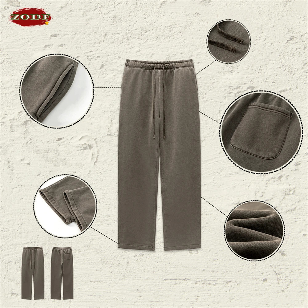 ZODF Retro Mens Winter Wash Wool Straight Pants Unisex Loose 332gsm Knitted Warm Soft Clothing HY0869 241115