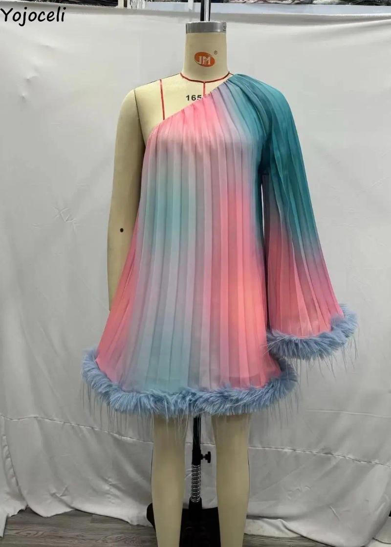 Casual Dresses Yojoceli Sexy One Shoulder Pleated Women Feather Dress Summer Female Party Short Loose Beach Gradient Fashion
