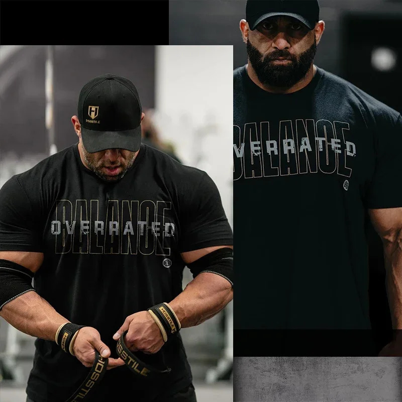 HOSSTILE Short Sleeved Fitness American Loose Muscle Tough Guy Top Breathable Sports Arnold Classic Tshirt Oversize Men Clothes 241114
