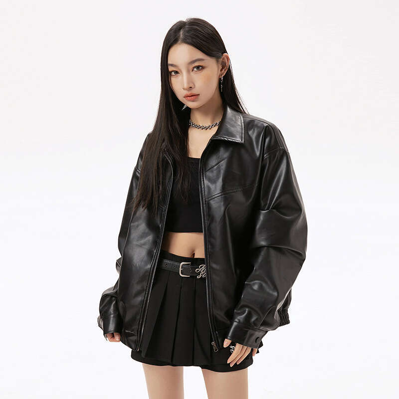 American Black Leather For Both Men And Women, Autumn New Product, Trendy Brand, Couple, High Street, Two-Fold Jacket