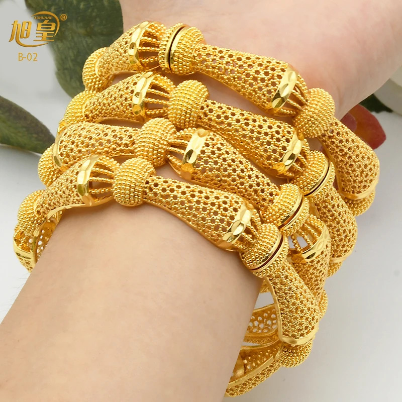 XUHUANG African Gold Color Bangles For Women Indian Middle Eastern Nigerian Wedding Plated Jewellery Brazilian Bangles 241115