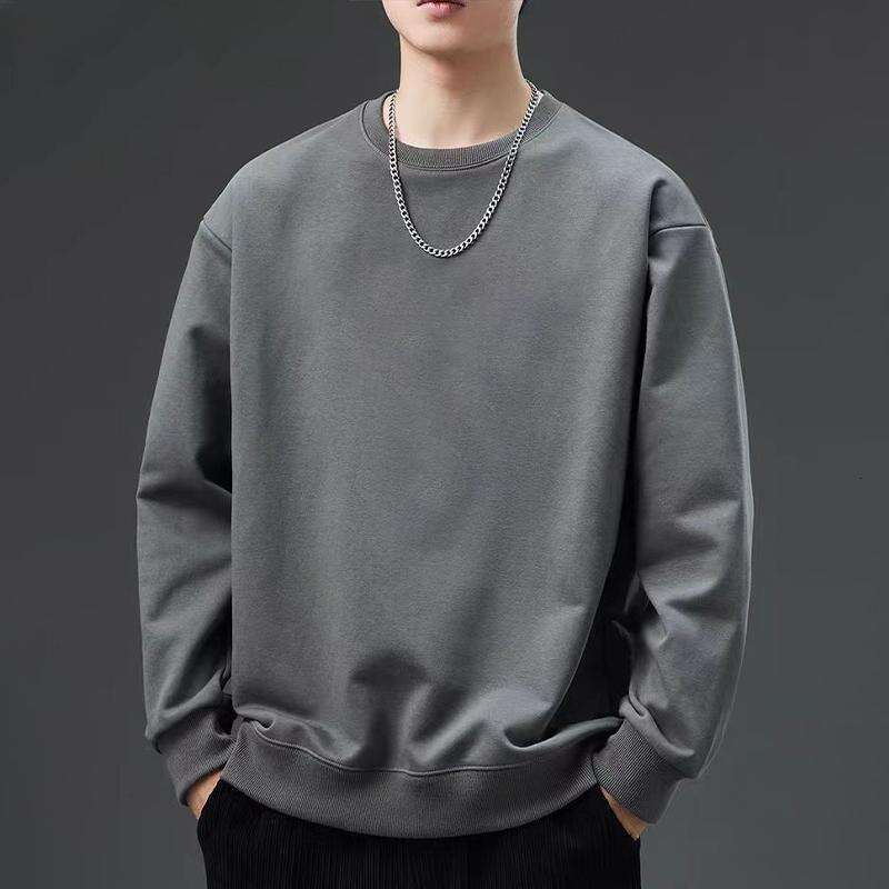 Winter Thick Hoodie Men's Casual Round Neck Pullover Top Loose Jacket Versatile Base Shirt Long Sleeved Warm