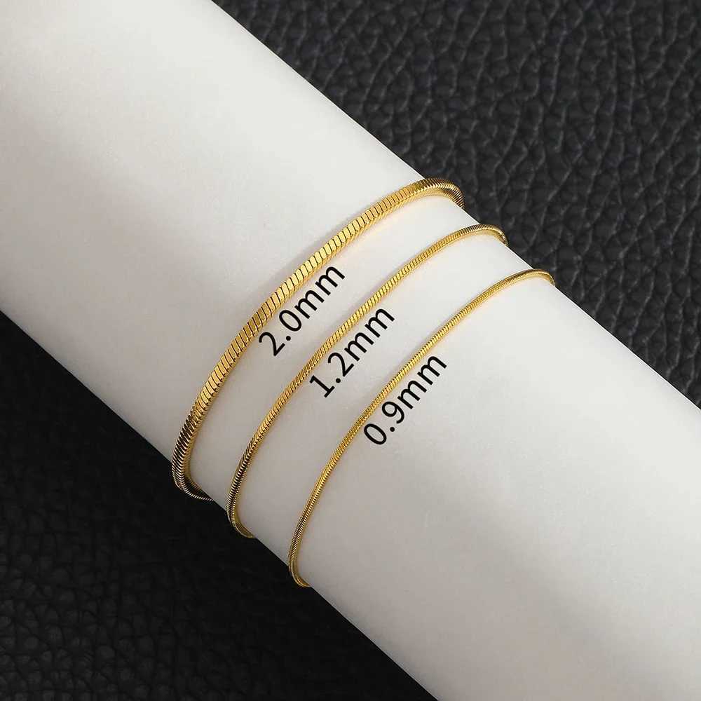 Classic Couples Men Women Gold Color Bracelets for Women Stainless Steel Thin Snake Bone Chain Lobster Clasp Snap Button JewelryXJ241118