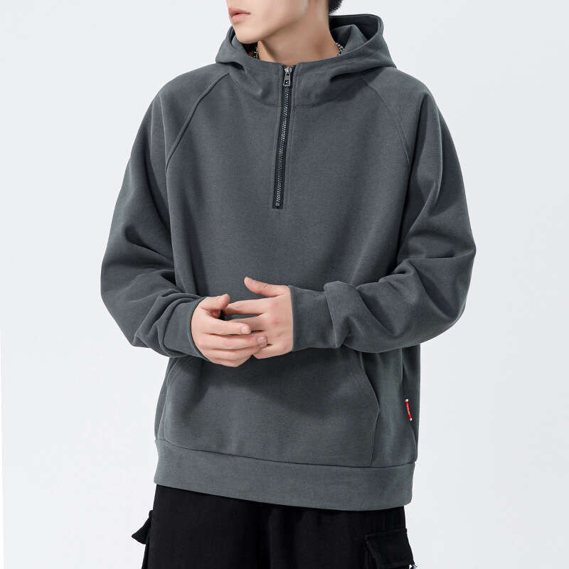 Velvet Half Zip Hoodie Hooded Kunhai Pengyun Autumn And Winter New Trendy Brand Solid Color Men's Warm Jacket