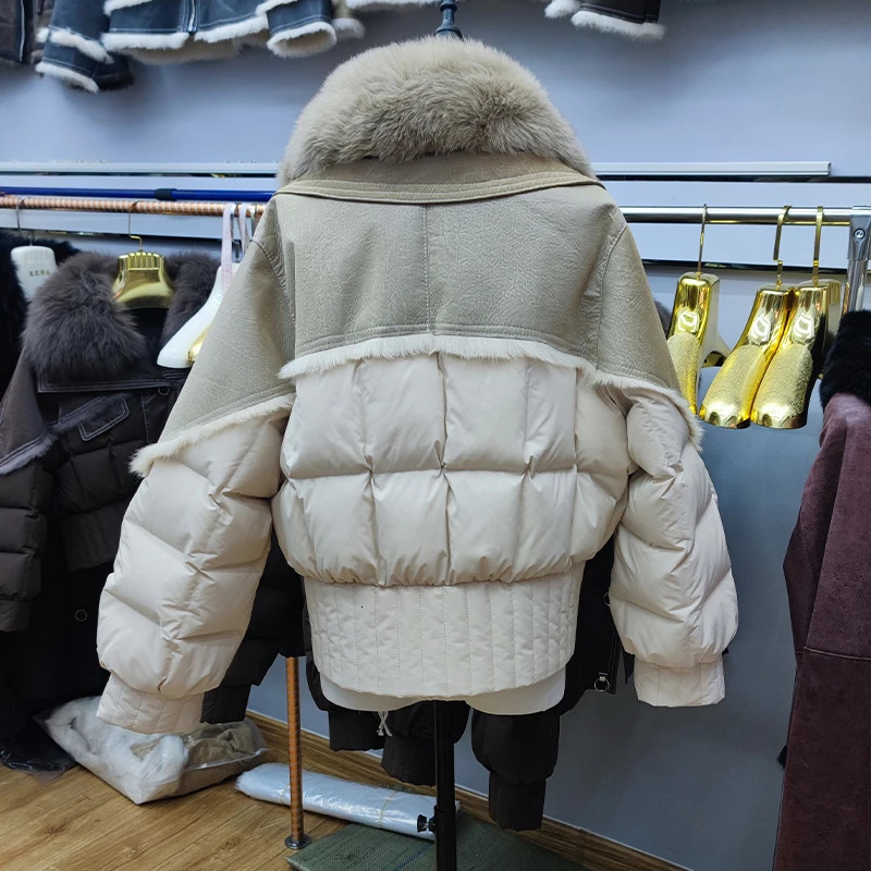Womens Winter Down Jacket 2024 Short In Coats Jackets Natural Fur Collar Genuine Rabbit Hair Lining Outerwear 241115