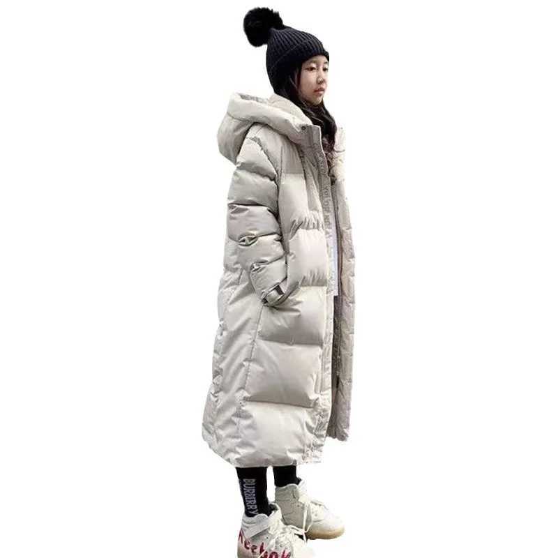 Girls winter clothing thick and warm long park fashionable and casual hoodie childrens jacket 10-12 13-year-old teenagers jacket X2411151