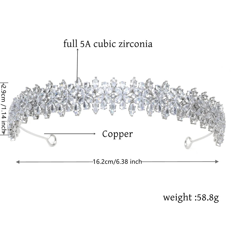 Bridal Headband Princess Tiaras Wedding Headband Cubic Zirconia Crown Womens Ball Birthday Party Headwear 241115
