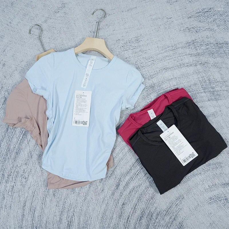 Active Shirts Ribbed Tight Shirt Sexy Waist Shaping Short Sleeve Cropped Top Women Gym T-shirt Breathable Yoga Clothes For Summer
