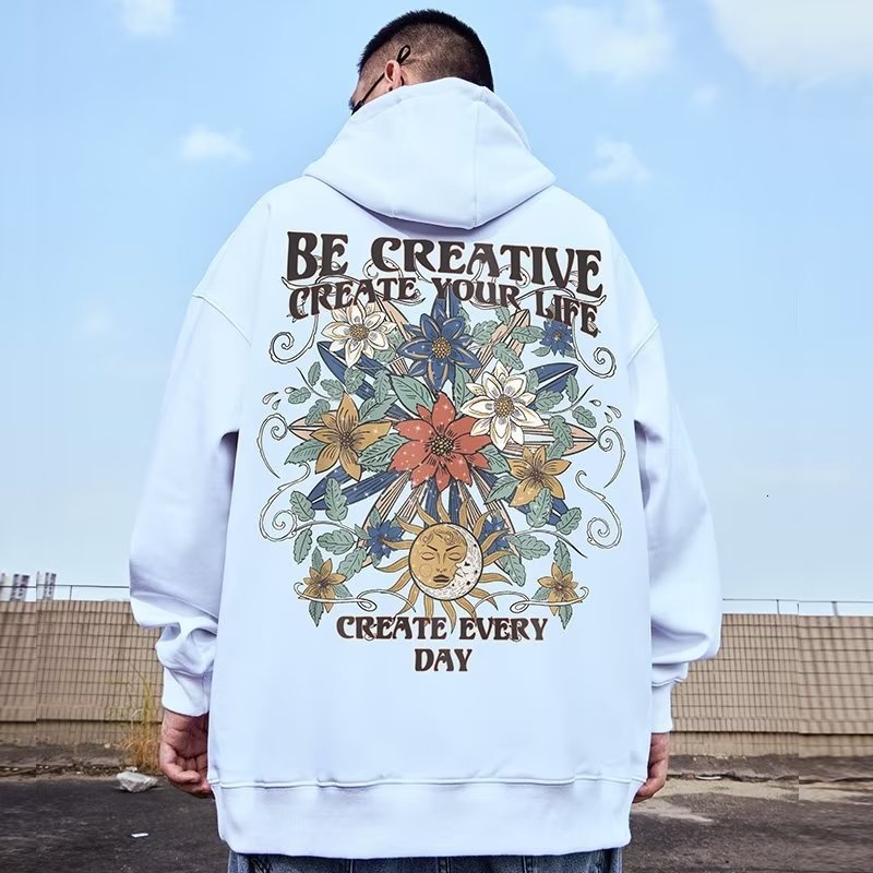 Designer's new M-8XL men's hoodie with American sun and moon pattern, oversized loose hoodie, student style large hoodie