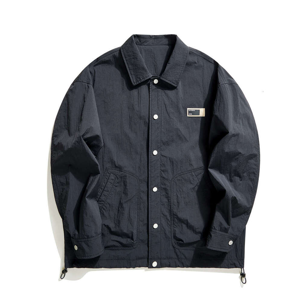 Momaike Simple Lapel Casual 2024 Autumn New Item Label Decoration Men's Jacket 80693