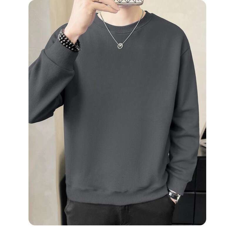 Top Loose Jacket Versatile Base Shirt Long Sleeved Warm Autumn And Winter Thick Hoodie Men's Casual Round Neck Pullover