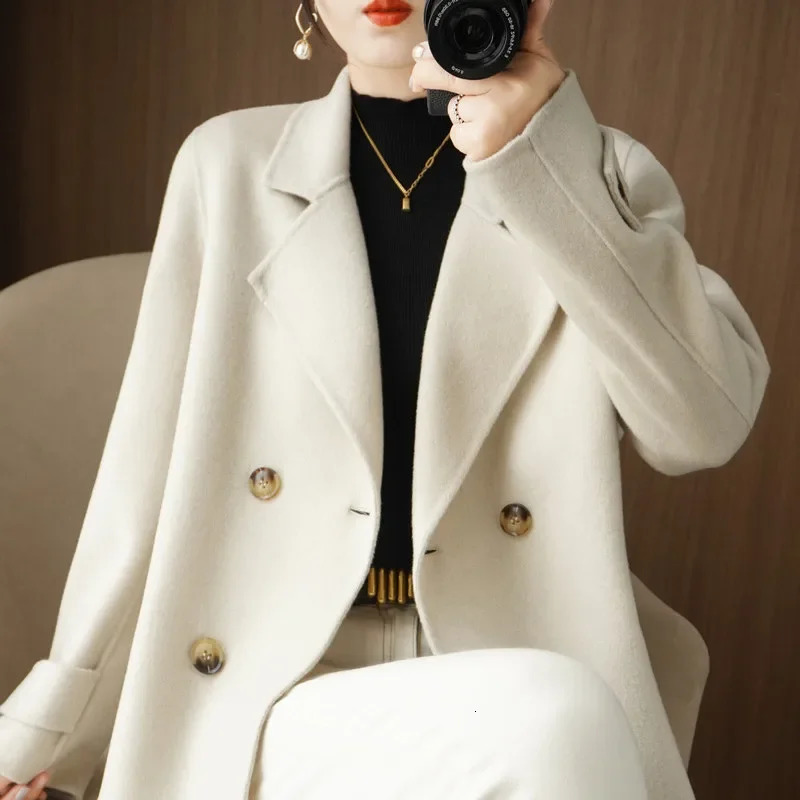 Womens Fashion Wool Coat Cut Autumn/Winter Small Loose Jacket Reversible Season Set Collar 241115