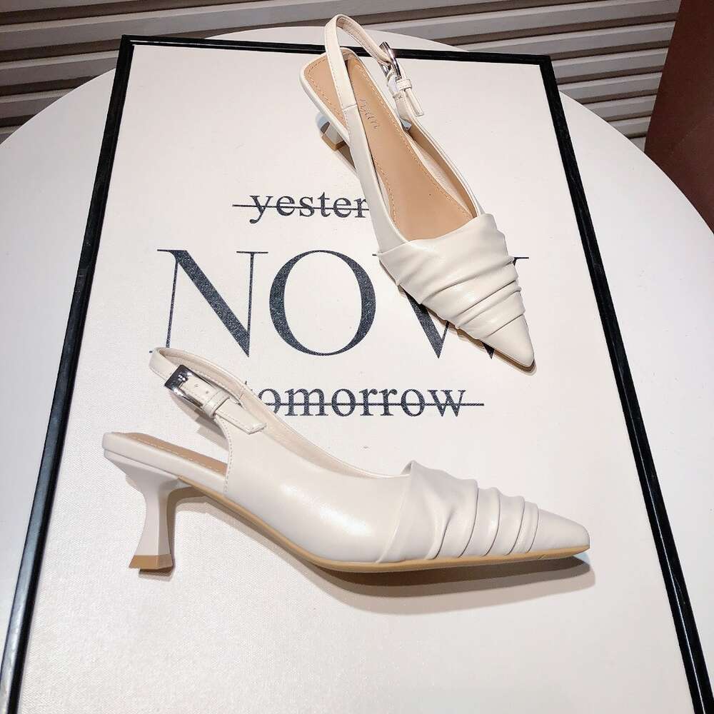 French Pointed Mid Heeled Half Trailer for Women in Spring 2024, New Temperament Soft Leather Gentle Style Wrapped Sandals ddmythur