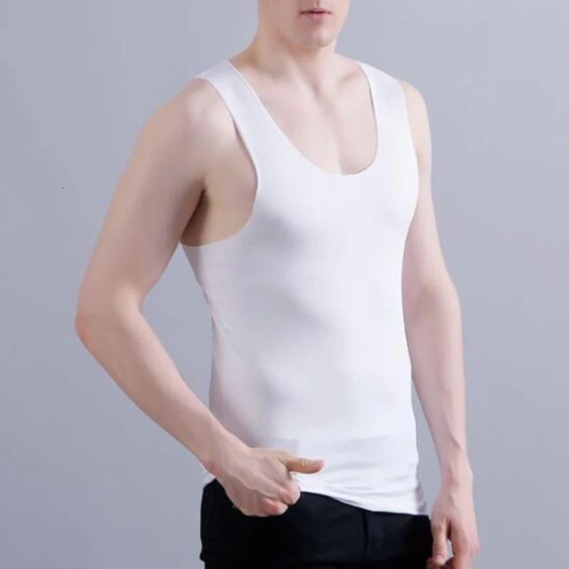Men Ice Silk Seamless Tank Tops Underwear Mens Undershirt Male Bodyshaper Wrestling Fitness Shirts Solid Breathable Singletss 240415