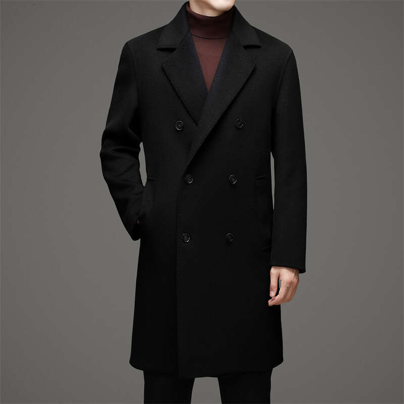 Autumn And Winter Business Commuting Double-Sided Woolen Mid Length Casual Suit Collar, Middle-Aged Coat, Trendy Men's New Style