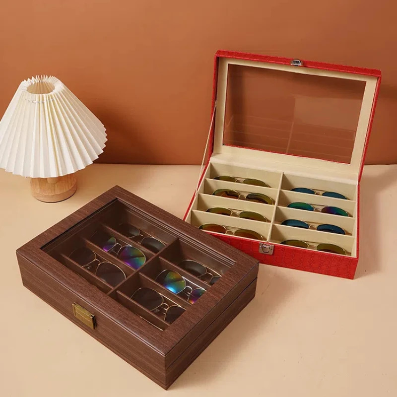 Leather Fashion Sunglasses Storage Box Multi Grid Large Capacity Sunglasses Storage Box Jewelry Display Collection Box 241114