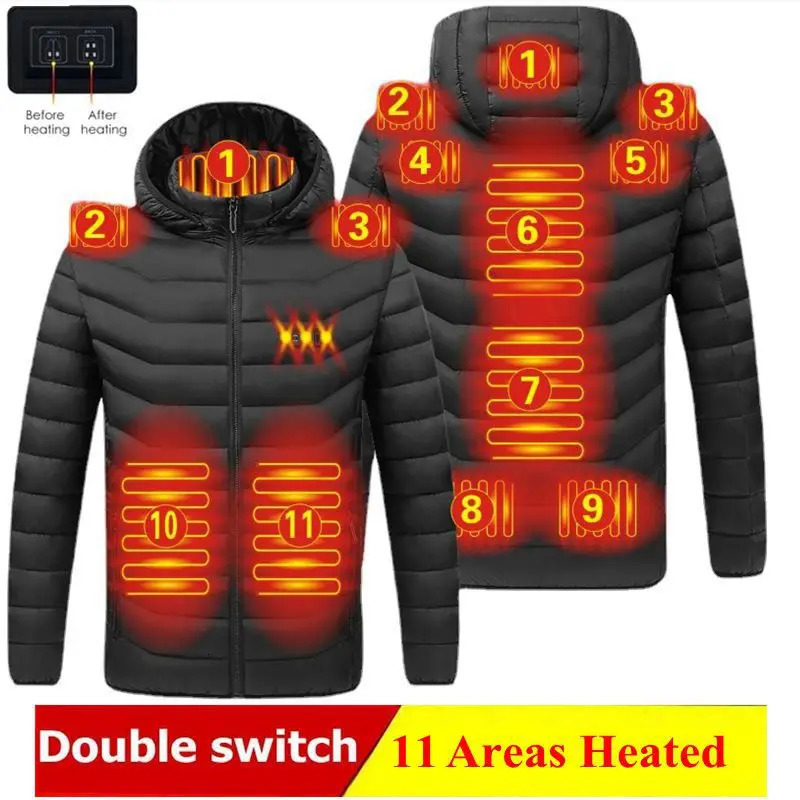 Men Winter Warm USB Heating Jackets Smart Thermostat Pure Color Hooded Heated Clothing Waterproof 241115