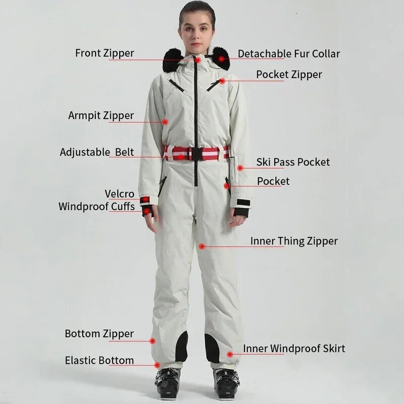 2025 New One Piece Ski Suit Outdoor Winter Waterproof Windproof Skiing Snow Sets Solid Thermal Snowboarding Jumpsuits Women Men