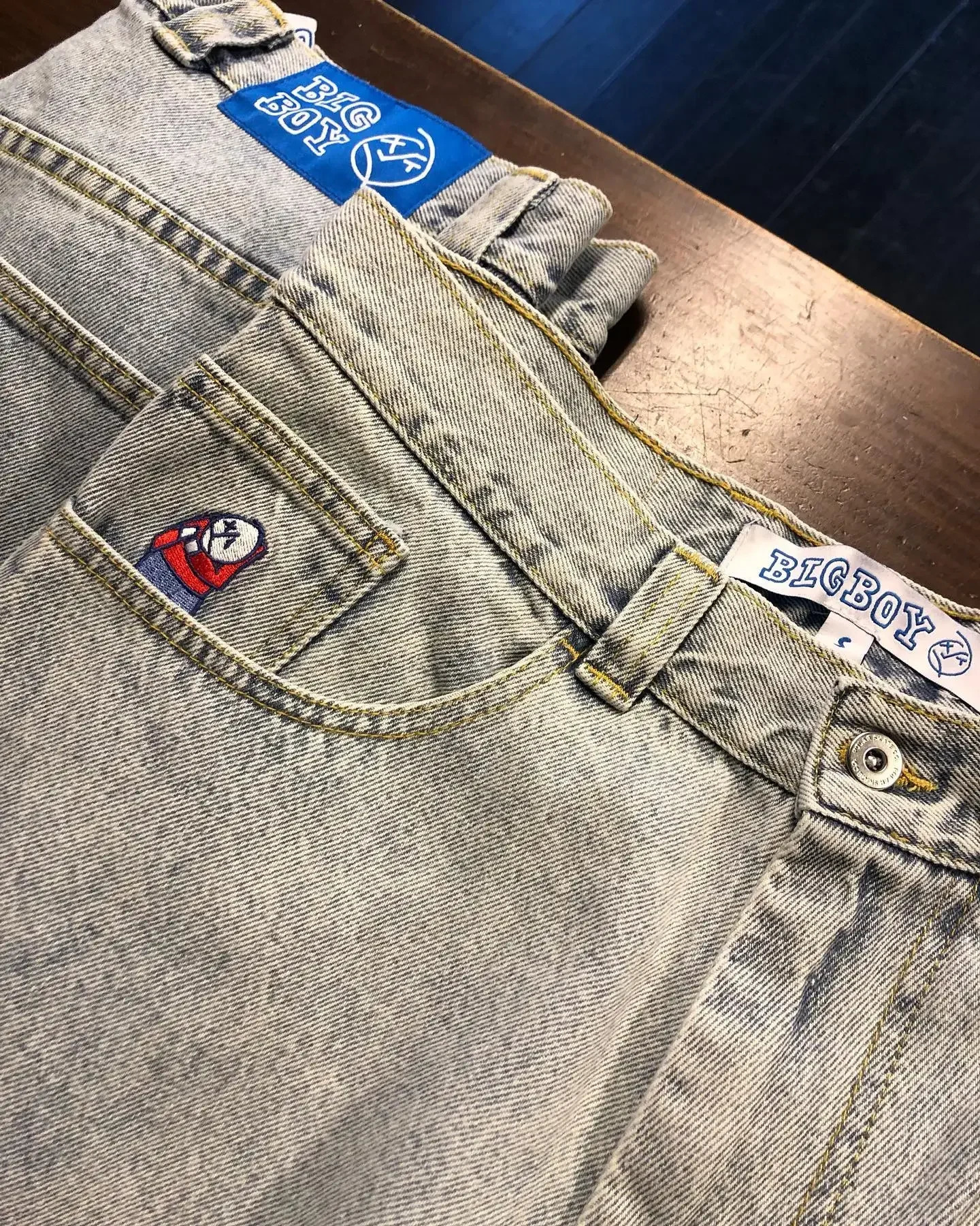 Polar Big Boy Embroidery Jeans Y2K Pants Streetwear Gothic Cartoon Blue Baggy Retro Punk Rock High Waist Wide Trouser 241114
