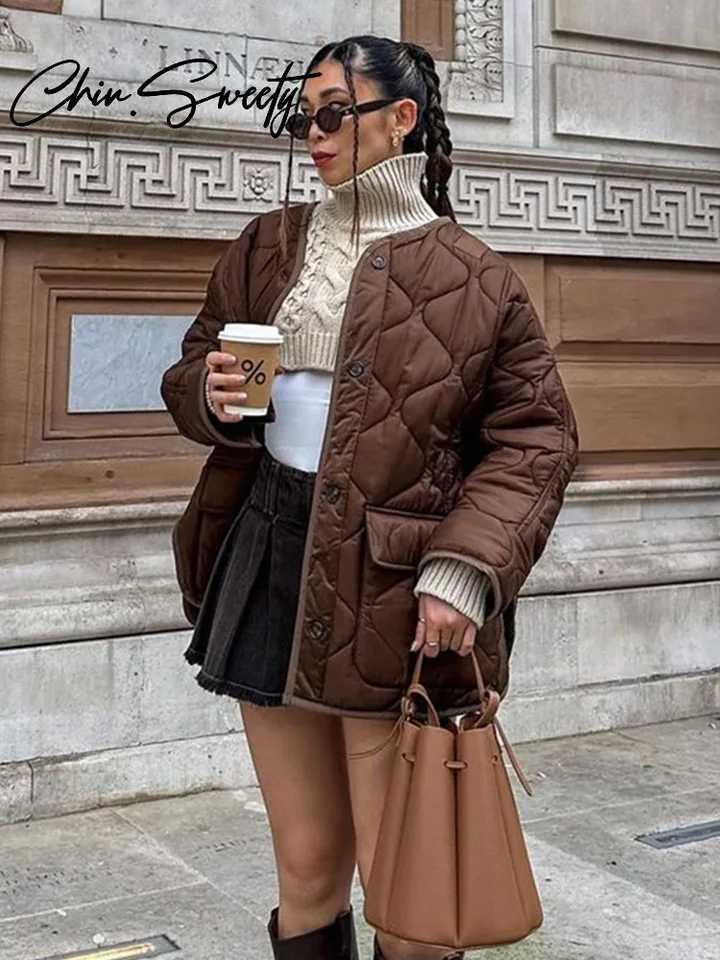 Casual Cotton Jacket Women Urban O-neck Long Sleeve Single Breasted Pocket Female Coats 2024 Autumn Winter Lady StreetwearC241115