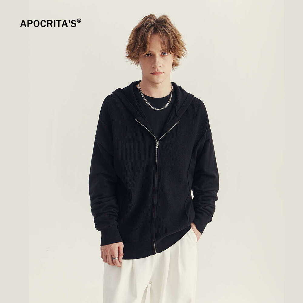 APO Wear | Autumn And Winter Men's Hooded Knitted Cardigan Coat, High End Trendy Brand Loose Casual Zipper Sweater