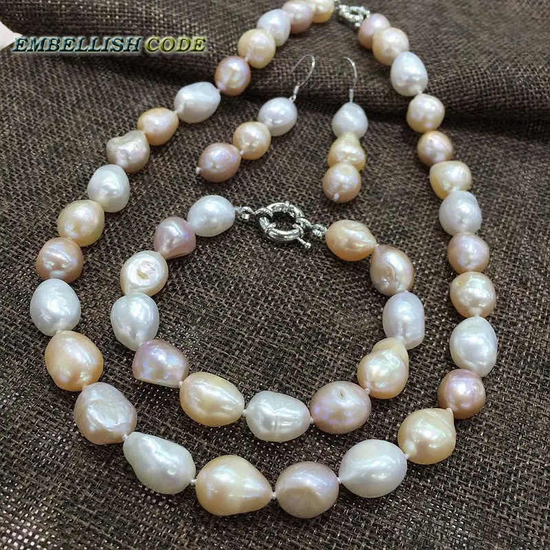 Summer Sheen Half Baroque Necklace Bracelet Hook Pendant Earrings Pearl Set Mixed Colors White Pink Purple Freshwater Pearl 241115
