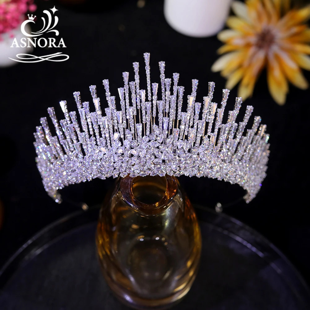 ASNORA Cubic Zirconia Crown Tocados Para Cabello Novia Bridal Head for Wedding Accessories CZ Tiara 241115