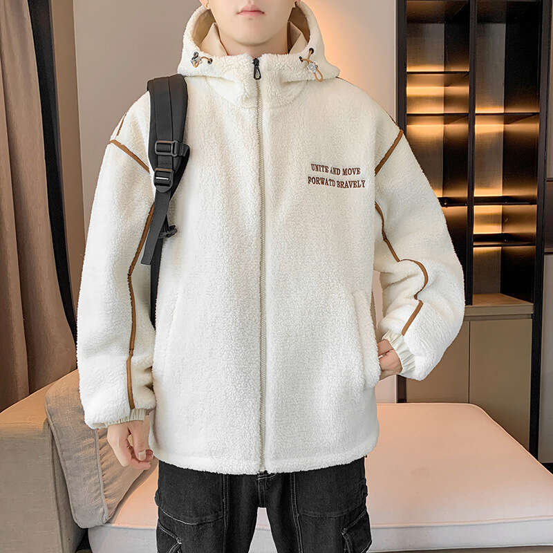 Lamb Autumn And Winter New Loose Brand Hooded Casual Men's Trendy Lamb Wool Cotton Jacket