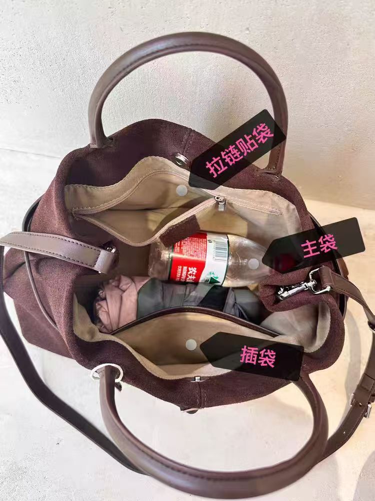 New Blogger Recommend Big Deep Red Office Commuter Tote Thick Chamois Women's Handbag Matte Suede Leather Female Shoulder Bag Suede BagVoyage