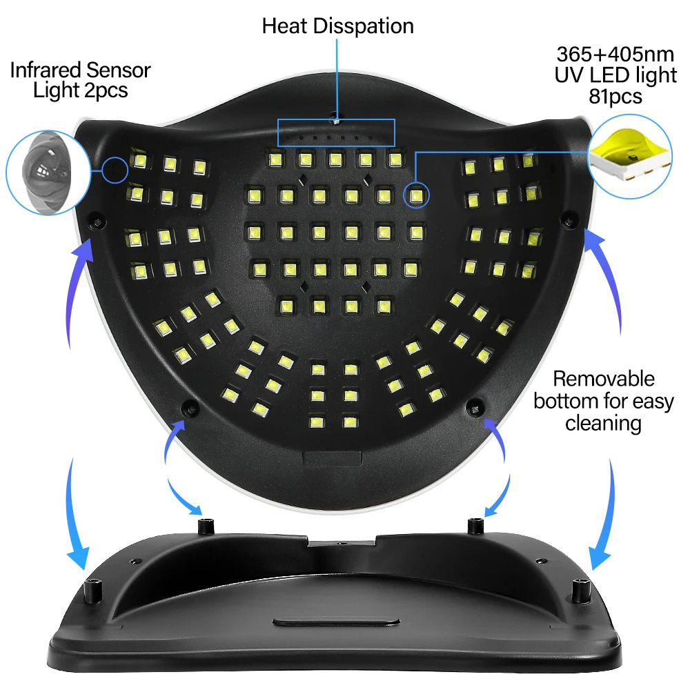 LED Nail Lamp 380W for Gel Nails Fast Curing Dryer with 81 LEDS 4 Timers Professional UV Light Home Salon Art Tools 241114