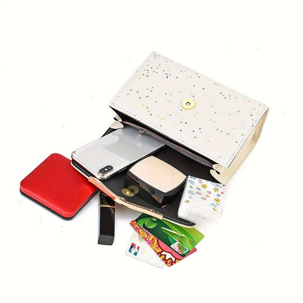 Fashion Polka Dot Beige PU Shoulder Bag Tassel Charm, Urban Themed Flap-Over Crossbody with Buckle Closure and Metal Chain Strap, Lightweight Portable