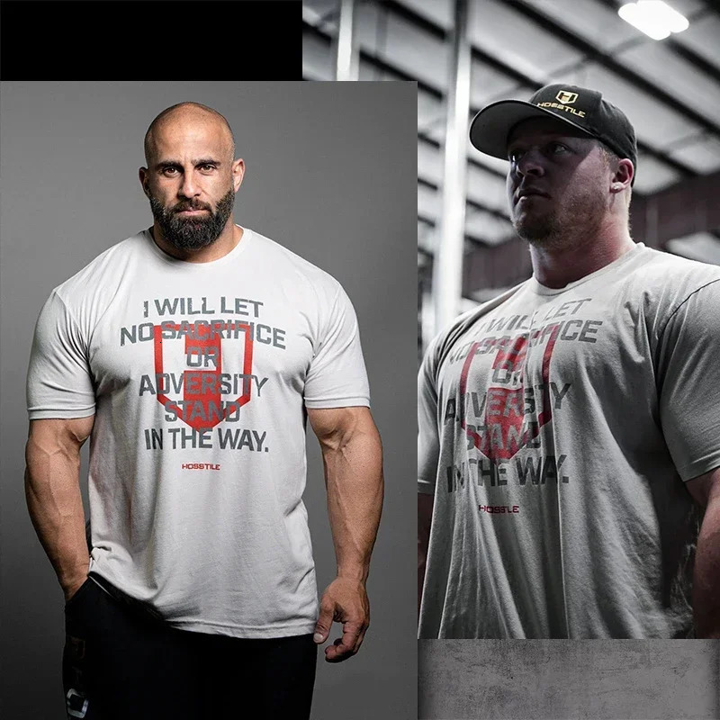 HOSSTILE Short Sleeved Fitness American Loose Muscle Tough Guy Top Breathable Sports Arnold Classic Tshirt Oversize Men Clothes 241114