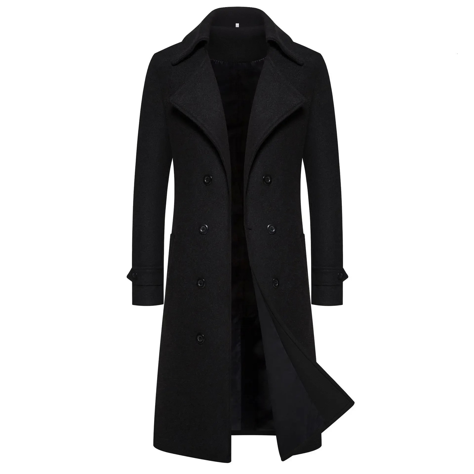Mens autumnwinter double row button wool jacket long sleeved casual trench coat smooth silhouette 241115