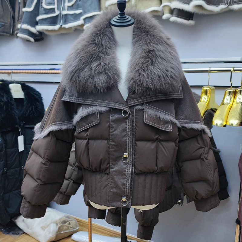 Womens Winter Down Jacket 2024 Short In Coats Jackets Natural Fur Collar Genuine Rabbit Hair Lining Outerwear 241115