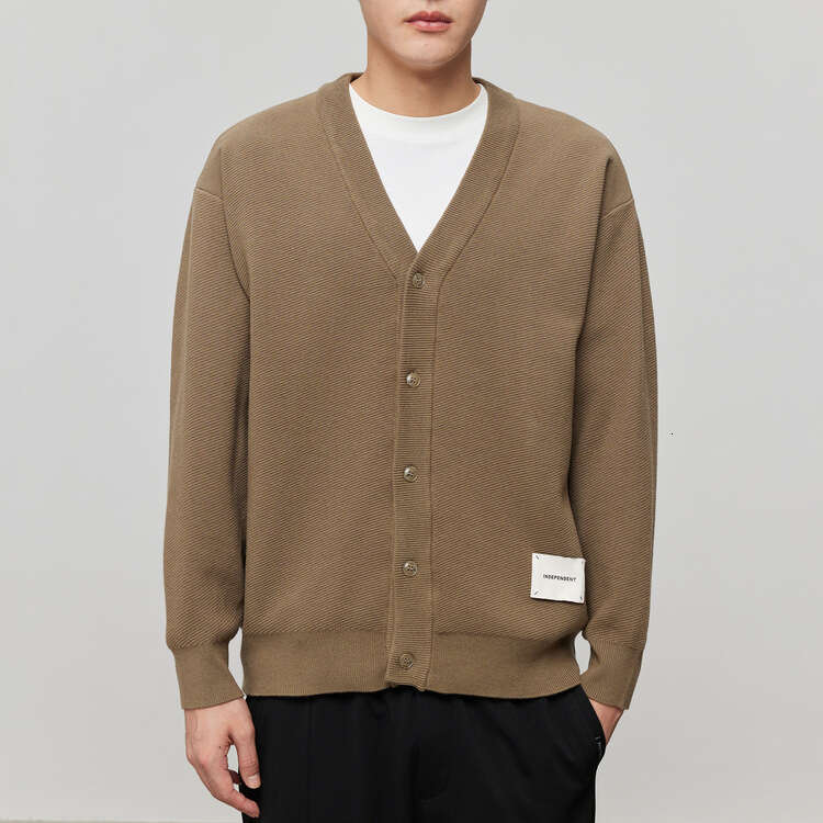 Woog2005 Black V-Neck Men's Cardigan Sweater 2024 Spring And Autumn New Style Micro Loose Outer Knitted Coat