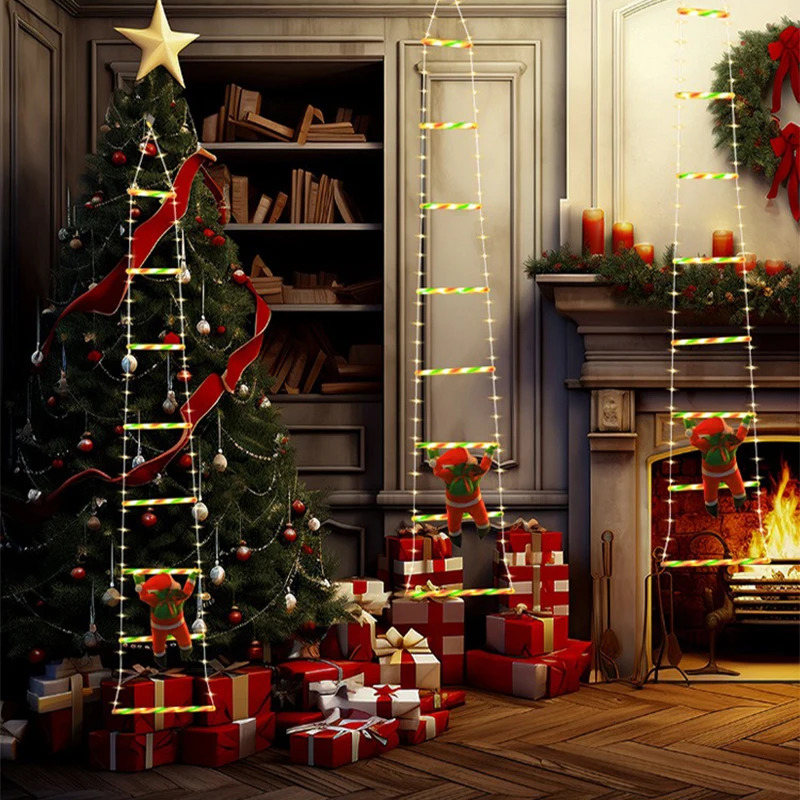 LED Christmas Decorations Fairy lamp LED Ladder Lamp with Climbing Santa Claus Home Outdoor Christmas Light Year Ornaments s 241114