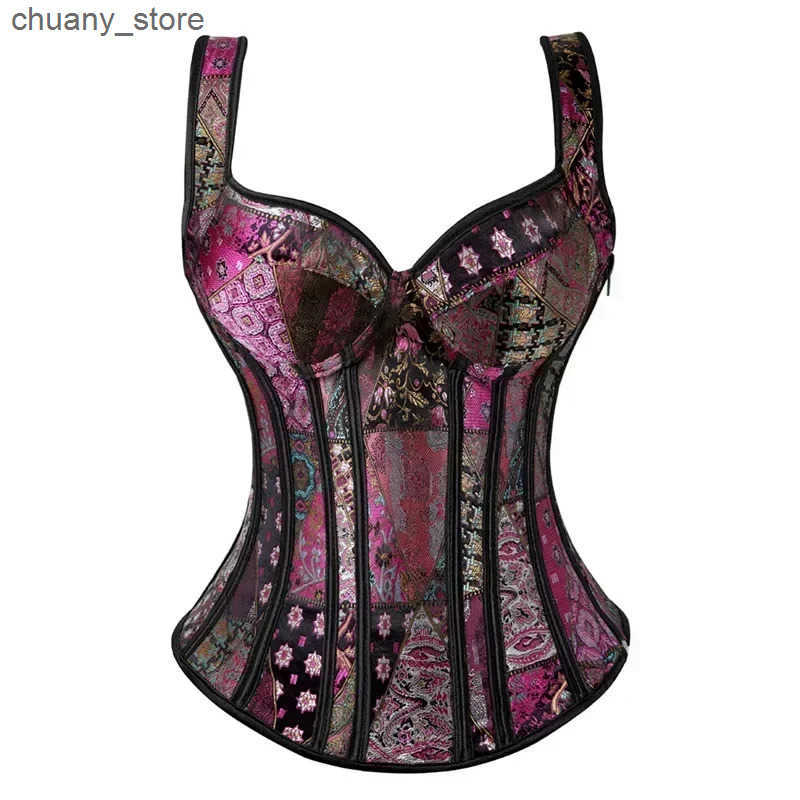 Belts Vintage Jacquard Corset Top With Straps Bra Cup Push Up Women Corsets Lace-Up Sexy Overbust Gothic Steampunk Bustiers Vest L240910