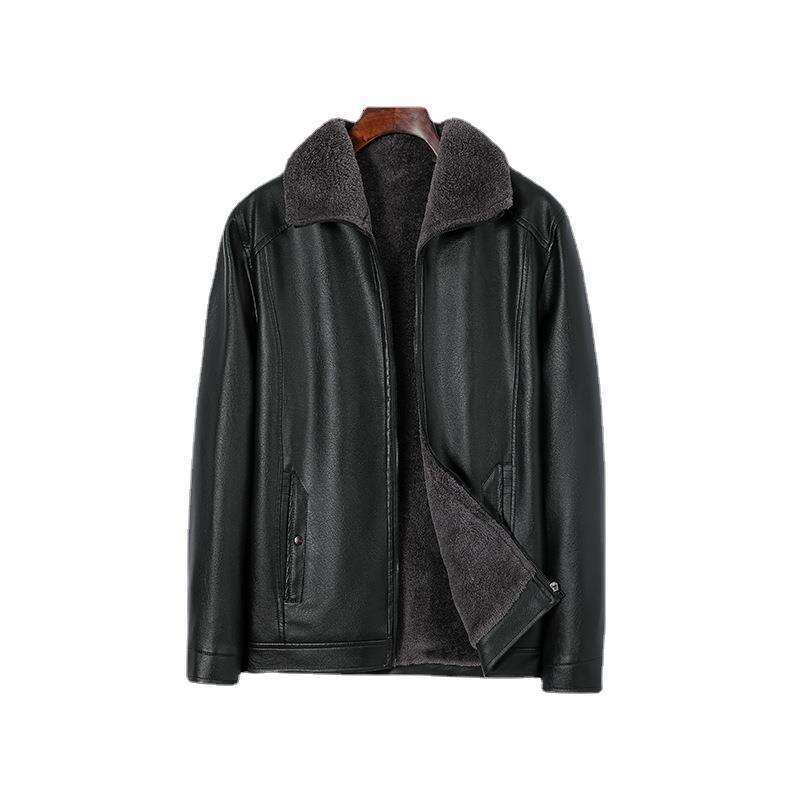 2025 New Men's Integrated Fur Leather, Autumn Winter With Thick Plush And Loose Fit, Dad's Leather Jacket