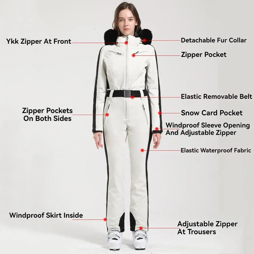 2025 New Women Ski One Piece Winter Sets Outdoor Windproof Waterproof Thickened Warm Snow Suit Snowboard Wear Jumpsuit
