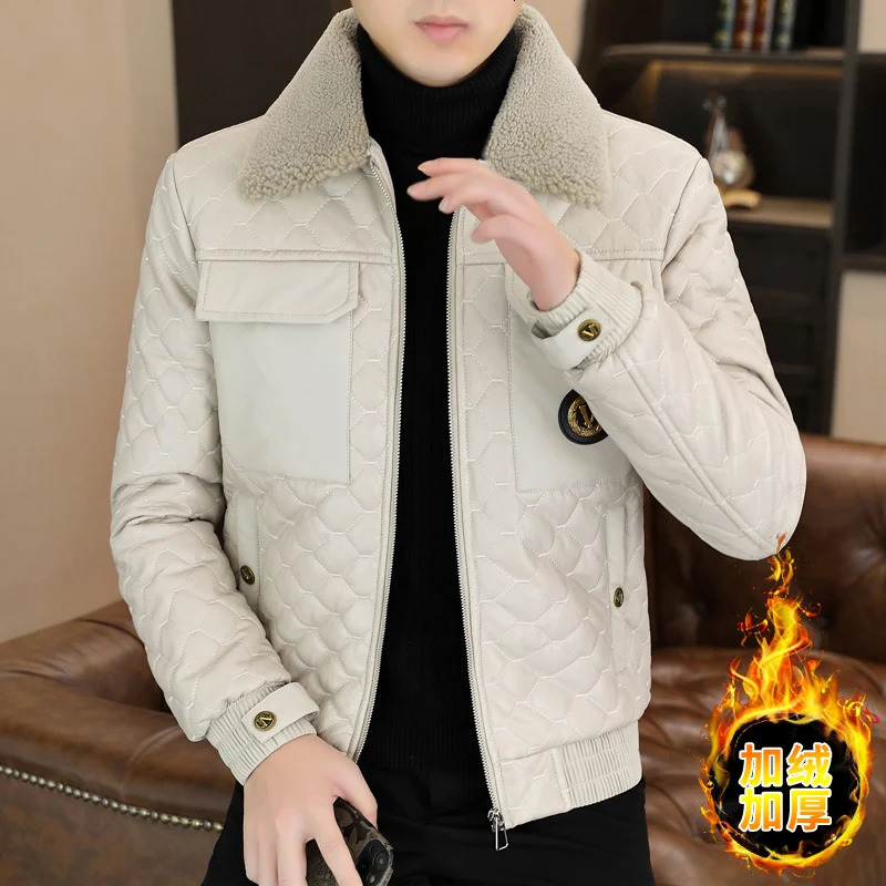 Winter Jacket Men Casual Loose Thicken Fleece Warm Mens Parkas lapel Collar Coat 241115