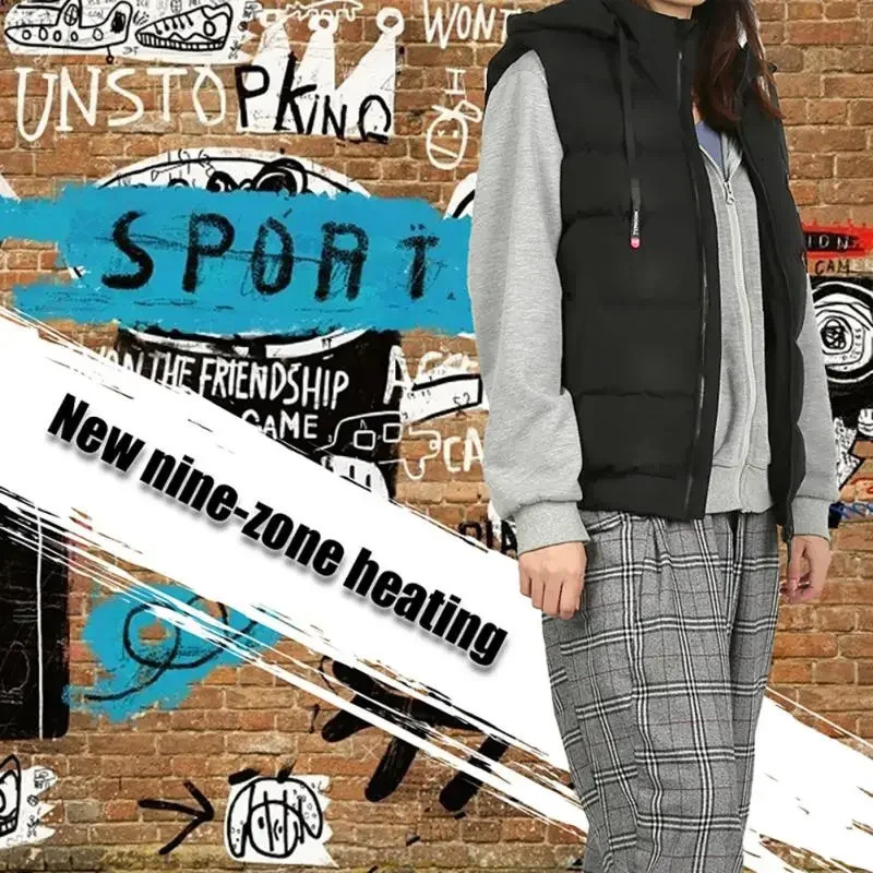 Winter electric heating hooded vest waterproof jacket USB charging vest adjustable heating pad hiking warm jacket 241111