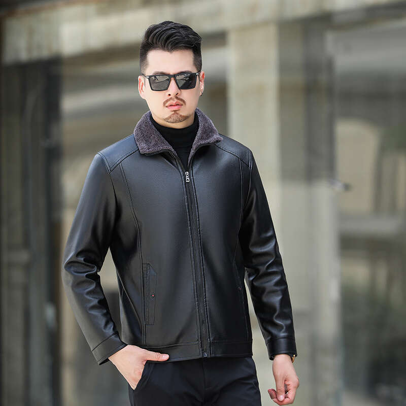 2025 New Men's Integrated Fur Leather, Autumn Winter With Thick Plush And Loose Fit, Dad's Leather Jacket