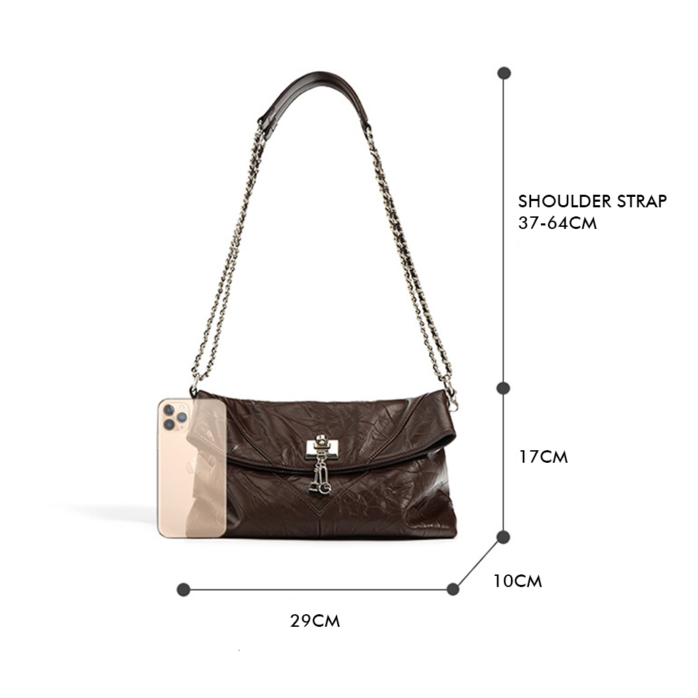 Real Cowhide Leather Hand Scratches Squre Stylish Underarm Bag Single Chain Strap Designer Women Shoulder Bags dddmymoon