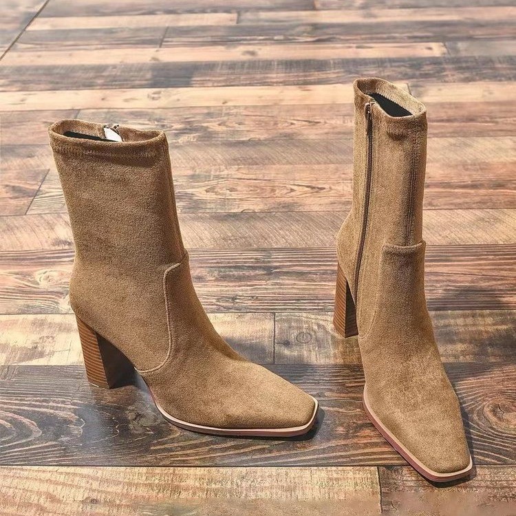 Women's New Autumn/Winter Square Toe High-heeled Short Boots.