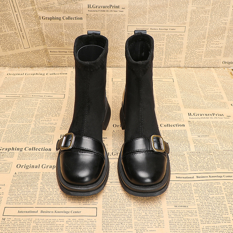 Vintage versatile brown socks boots women's autumn and winter short boots.