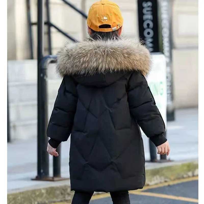 5-14 year old teenage girls winter jacket with large fur collar and long cold resistant hooded sweatshirt suitable for children thick warm clothes X24