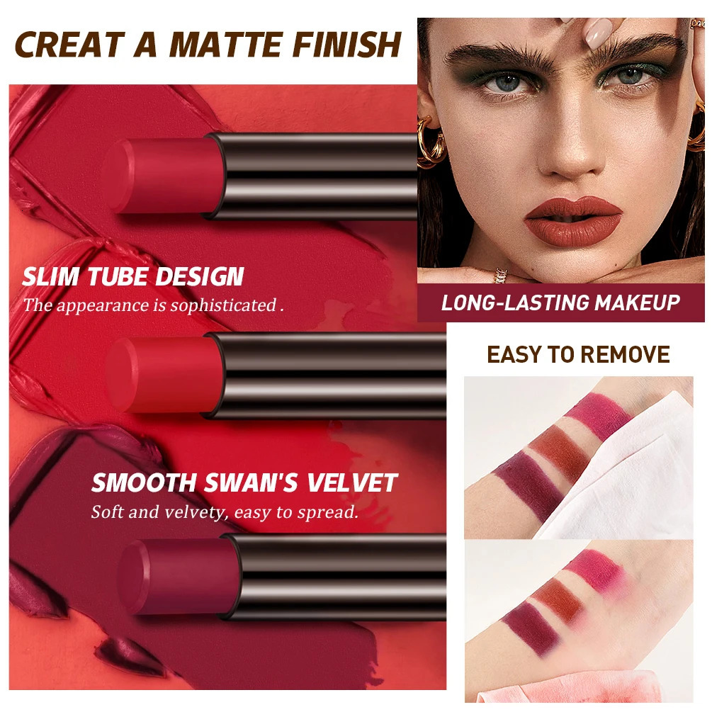 QI 12 Colors Matte Lipstick Pen Set Velvet Nude Lipstick Pencil Sexy Red Brown Pigments Lips Makeup Long Lasting Lip Tint 240412